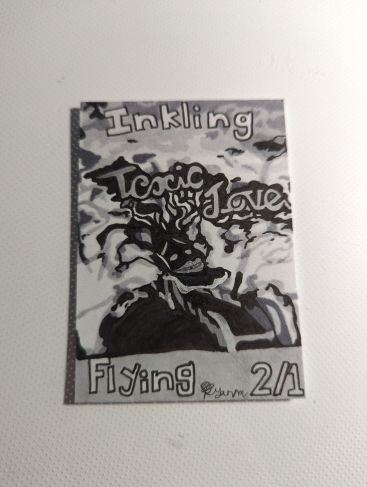A inkling magic token with Hexus, the evil smoke cloud from fern gully. His head smoke rises upwards into the words Toxic Love