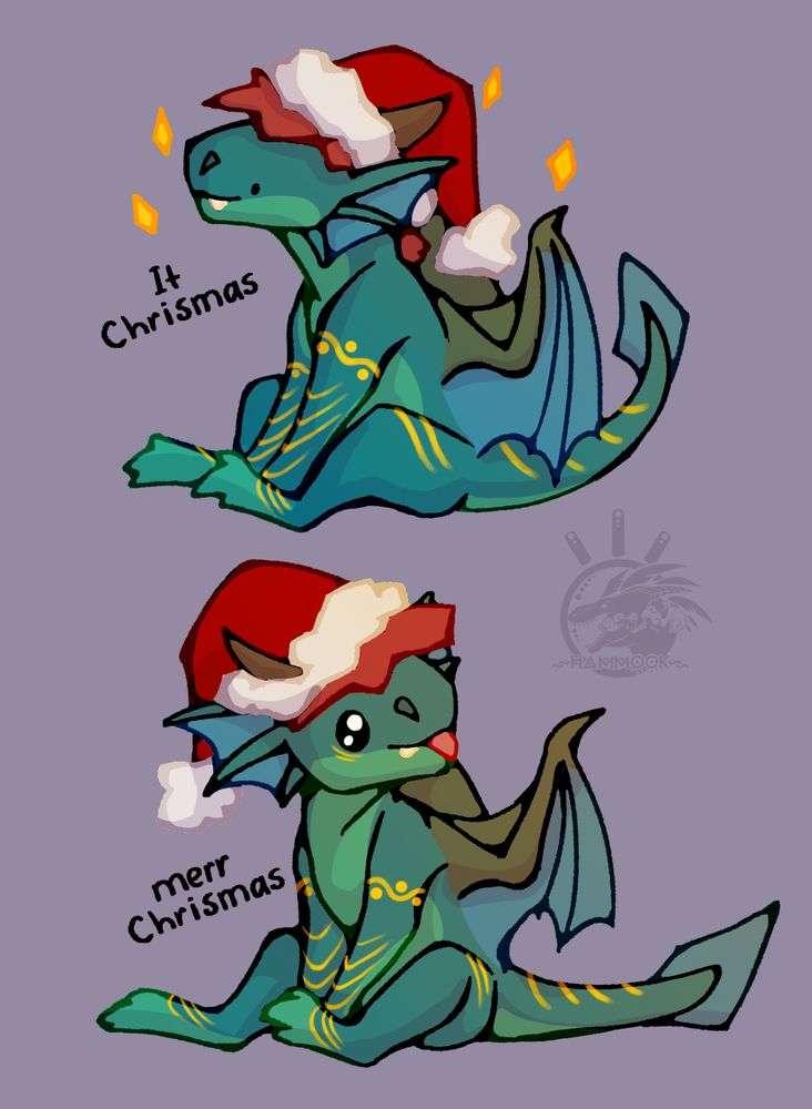 Chibi dragon with a christmas hat.