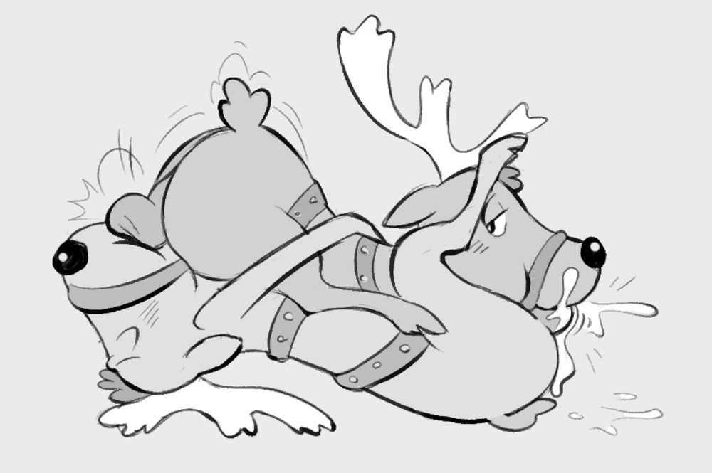 The two gay reindeer from 'Spots Magical Christmas Special' 69ing each other. The one on top is thrusting and the one on the bottom is busting