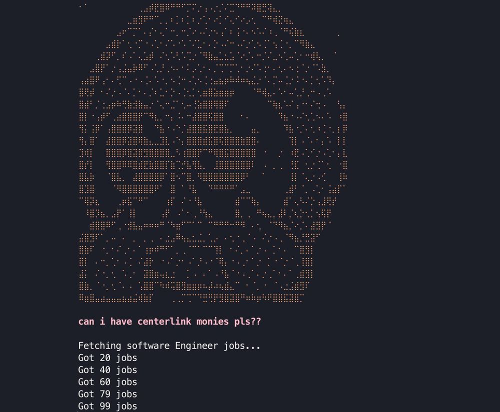 an ascii art little guy with the pleading emoji face pointing they fingies together with the text "can i have centerlink monies pls???" this is an obscure reference to the fact that the australian government hates poor people