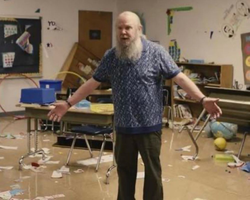 I Think You Should Leave shirt brother standing in destroyed classroom