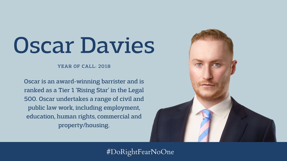 Oscar is an award-winning barrister and is ranked as a ‘Rising Star’ in the Legal 500. Oscar undertakes a range of civil and public law work, including employment, education, human rights, commercial and property/housing.