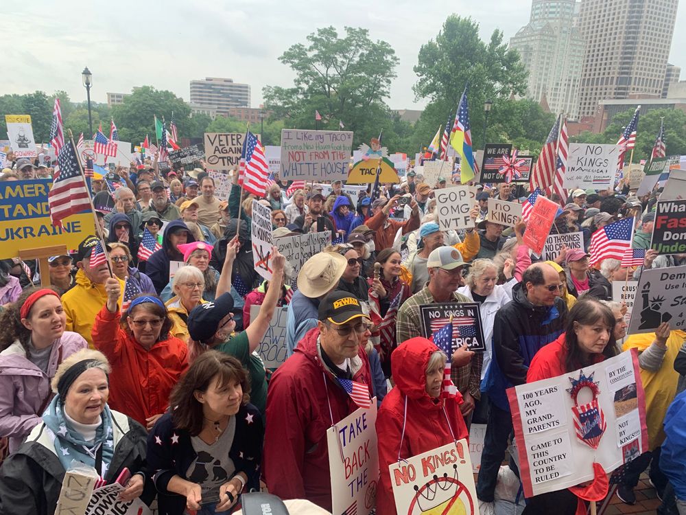 Large crowd outside the state Capitol in Hartford, CT