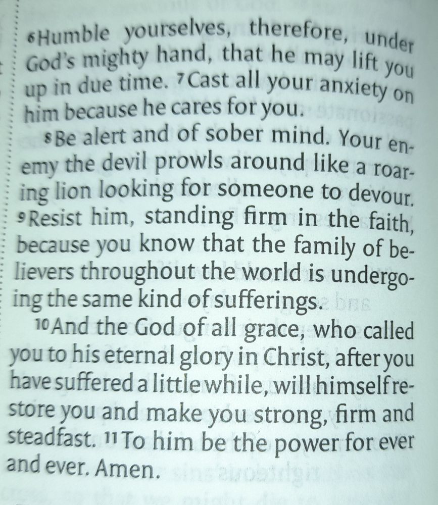 This is a Bible passage, from the Christian New Testament, a letter of the man with the job title of Peter, first letter, fifth chapter.