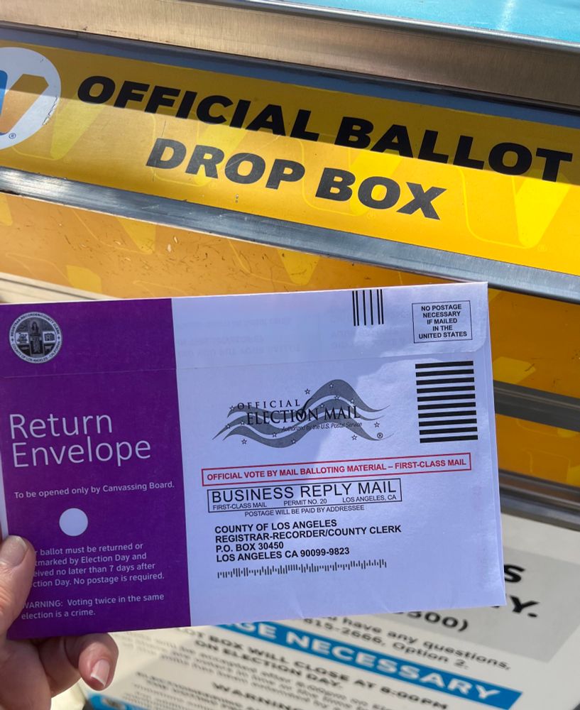 California ballot envelope ready to drop in Ballot Box. 