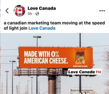 Billboard in Canada advertising cheese that has 0% American cheese in response to Trump's tariff threats