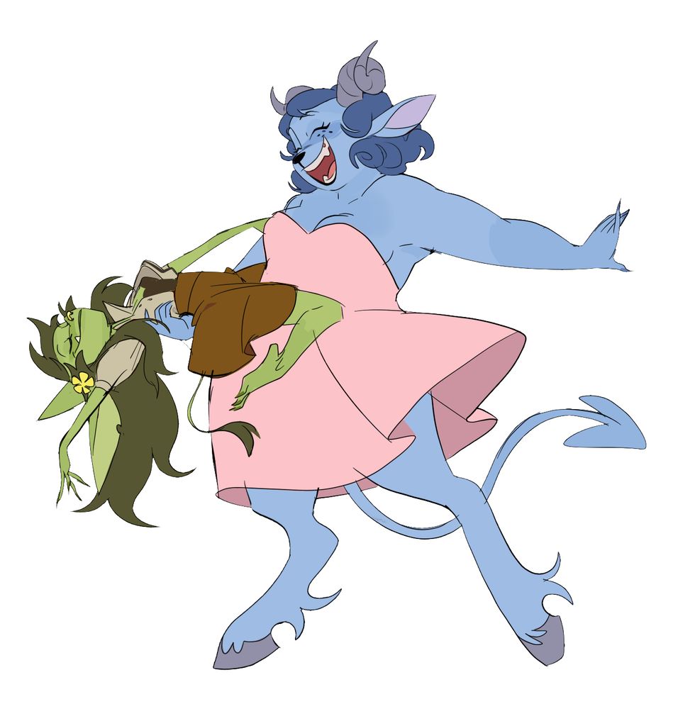 nott the brave and jester lavorre dancing together. jester is dipping nott