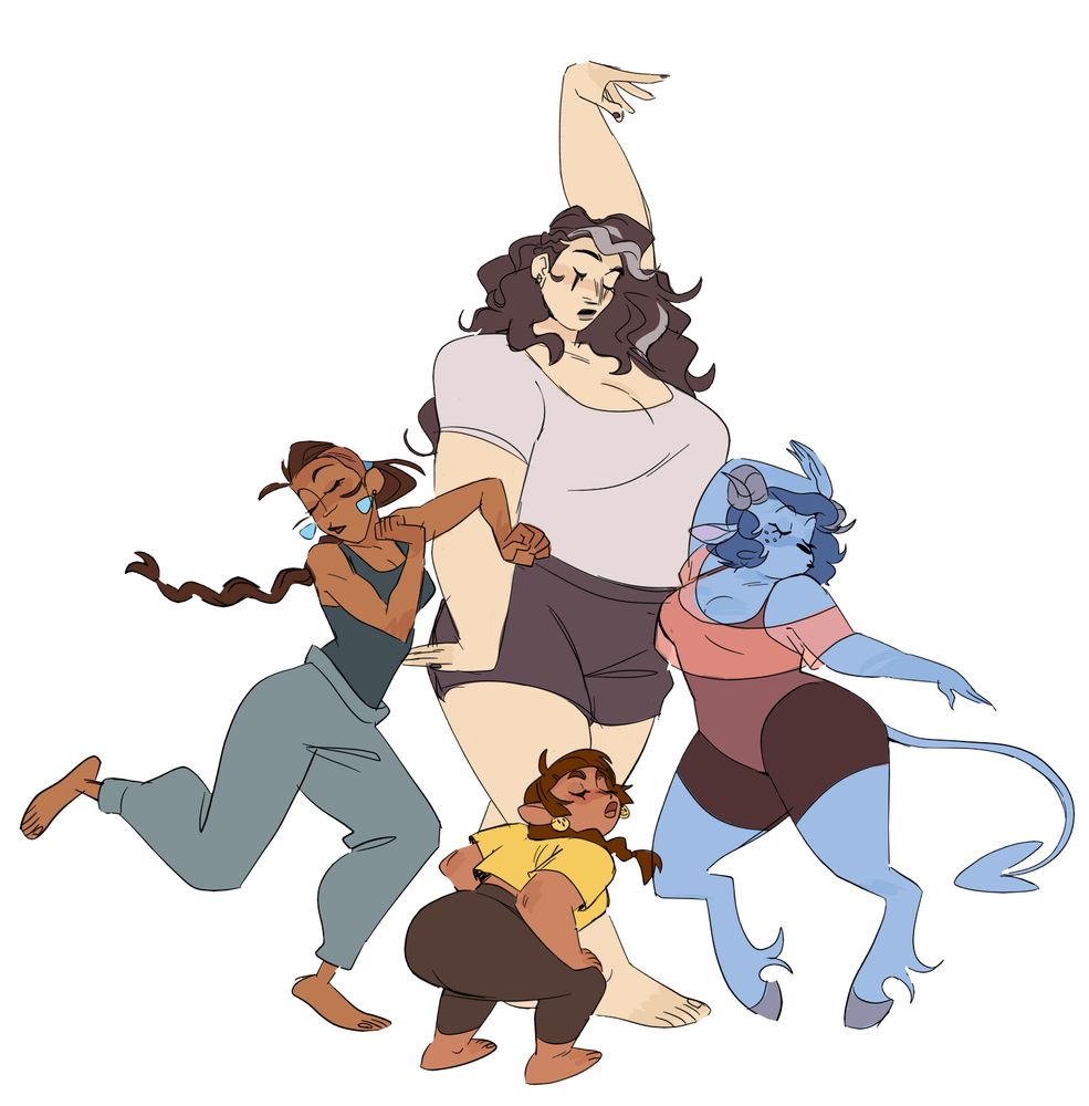 the mighty girls all together doing a silly little pose/dance
