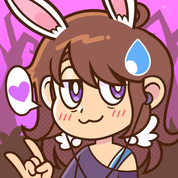 picrew of a brunette girl with bunny ears and wings. wearing headphones (i hate in ear earplugs just imagine they’re over ear headphones) also imagine the thumb is extending, doing a ‘thwip’