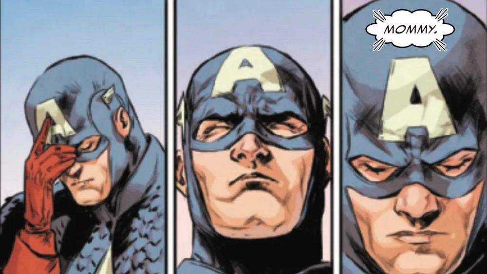 Captain America thinking of the word “mommy”