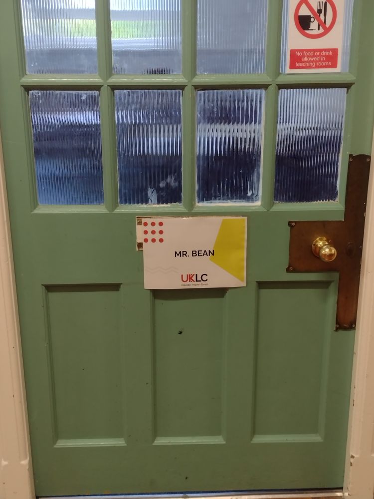 Door with name card 'Mr Bean'