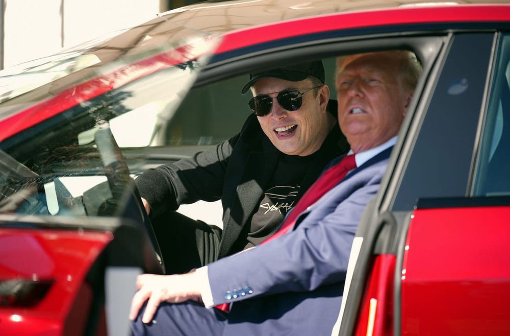 Musk and Trump in a Tesla yesterday [March 11] during Trump’s promotional event for Musk’s company.