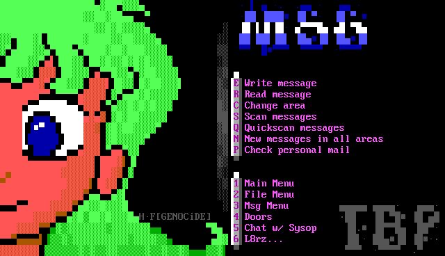 Ash - - : : - * * : : - A - Read message a I I - - - - : Write message Change area Scan messages - - - Quickscan messages New messages in all areas Check personal mail Main Menu File Menu Msg Menu FIGENUCIDEJ Doors - - Chat W/ Sysop - FBP L8rz...