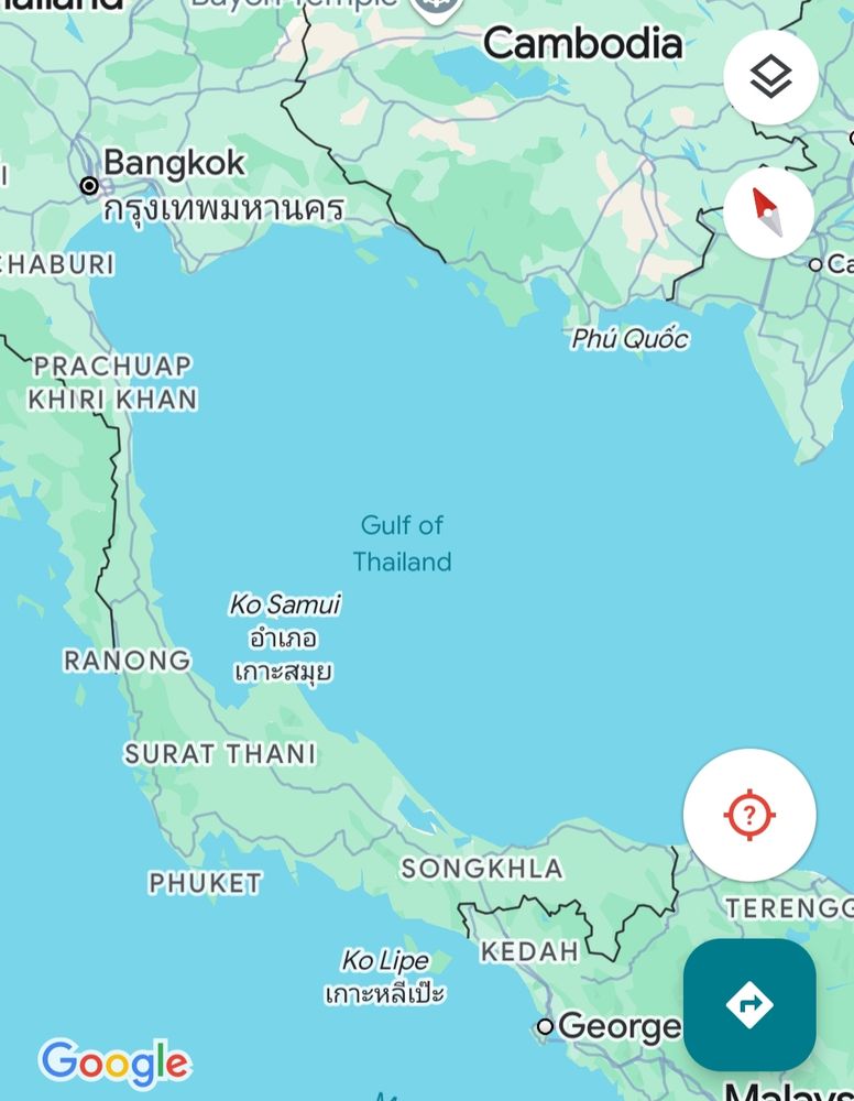 Google maps screenshot of the gulf of Thailand