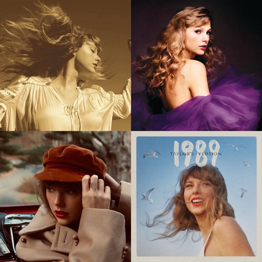 Fearless (Taylor’s Version), Speak Now (Taylor’s Version), Red (Taylor’s Version), 1989 (Taylor’s Version) album covers 