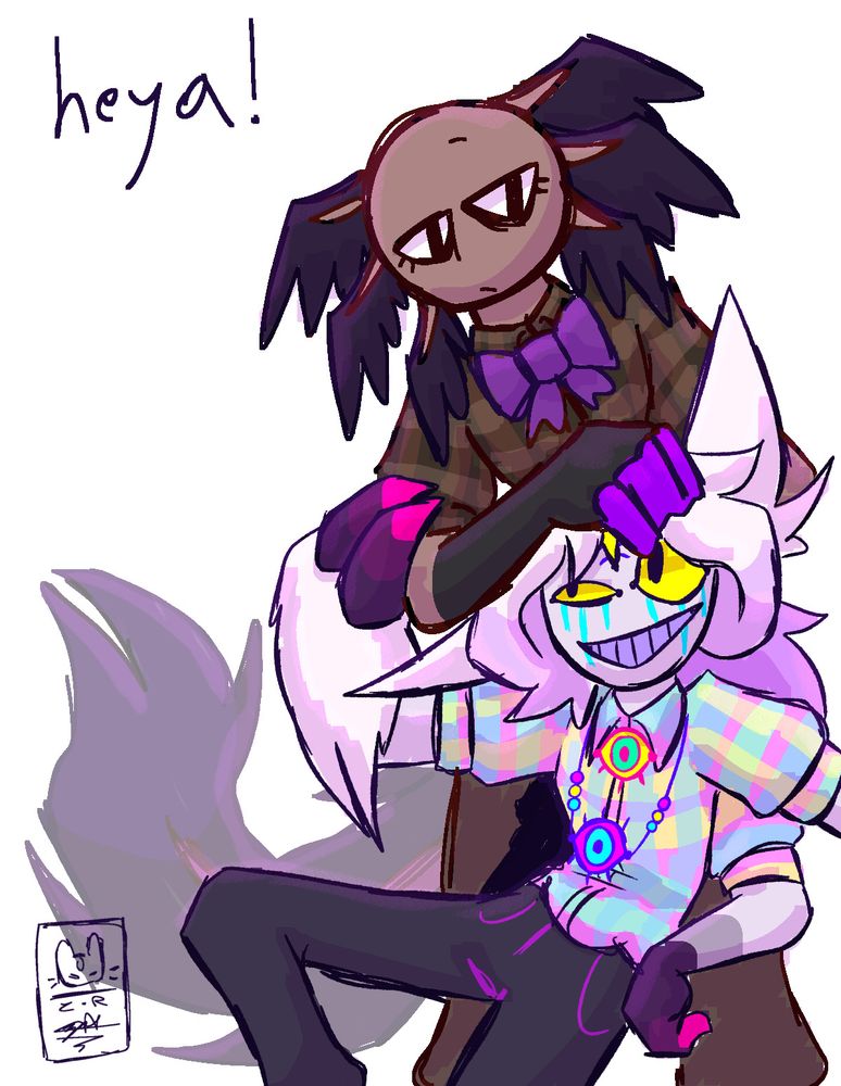 my two main mascots! KinsonPET (tall axolotl KintoPET kinsona) and Hypsha (the shorter four-armed creature an oc for my personal project)
