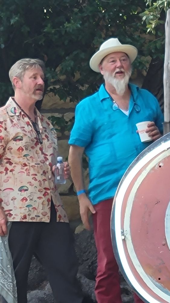 Guy Forsyth with Shinyribs watching some of the other Fromholz documentary benefit performers at The West Pole in Bee Cave, Texas. June 2025.