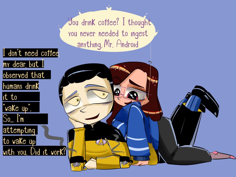 Data Star Trek TNG android coffee wake up morning 