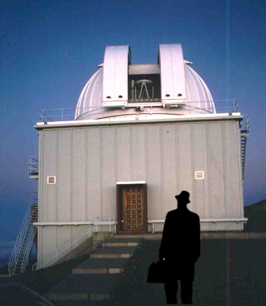 Telescope dome with outline from The Exorcist movie poster. This is from the time the system clock started running backwards during the night and the control PC being possessed was the most parsimonious explanation.
