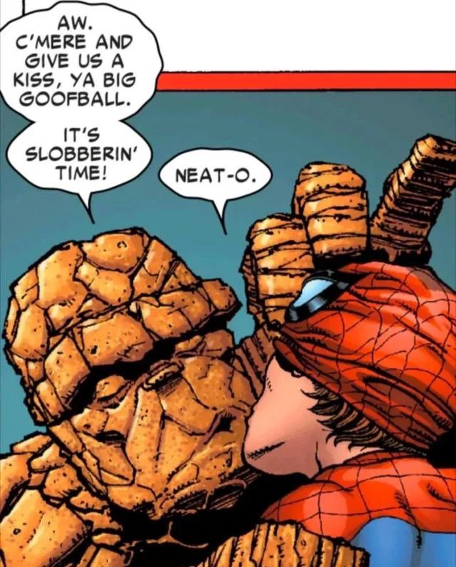 The Thing makes out with Spider-Man.