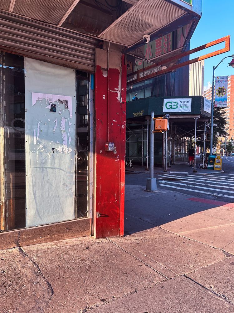 A street corner in the city in the morning sunlight