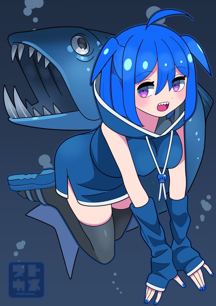 #イラスト #illustration #OC  #一次創作 #創作 #青髪 #ジト目