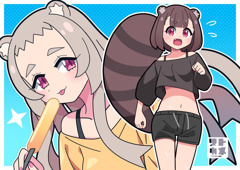 #イラスト #illustration #OC  #一次創作 #創作 #桜鼠色 #臙脂鼠色 #狸しっぽ