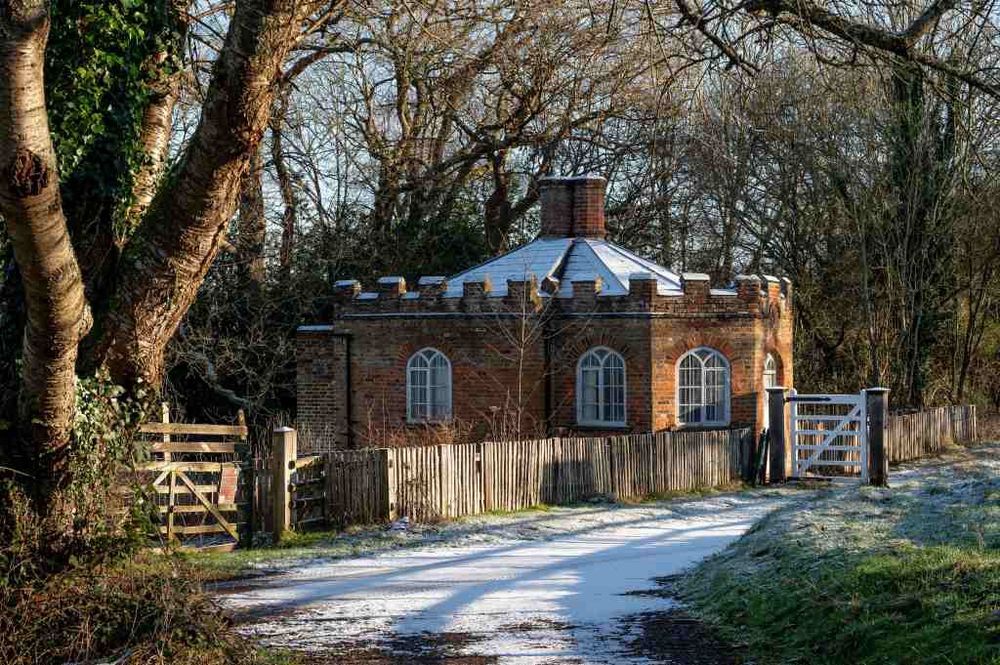 Victorian tollhouse in the snow