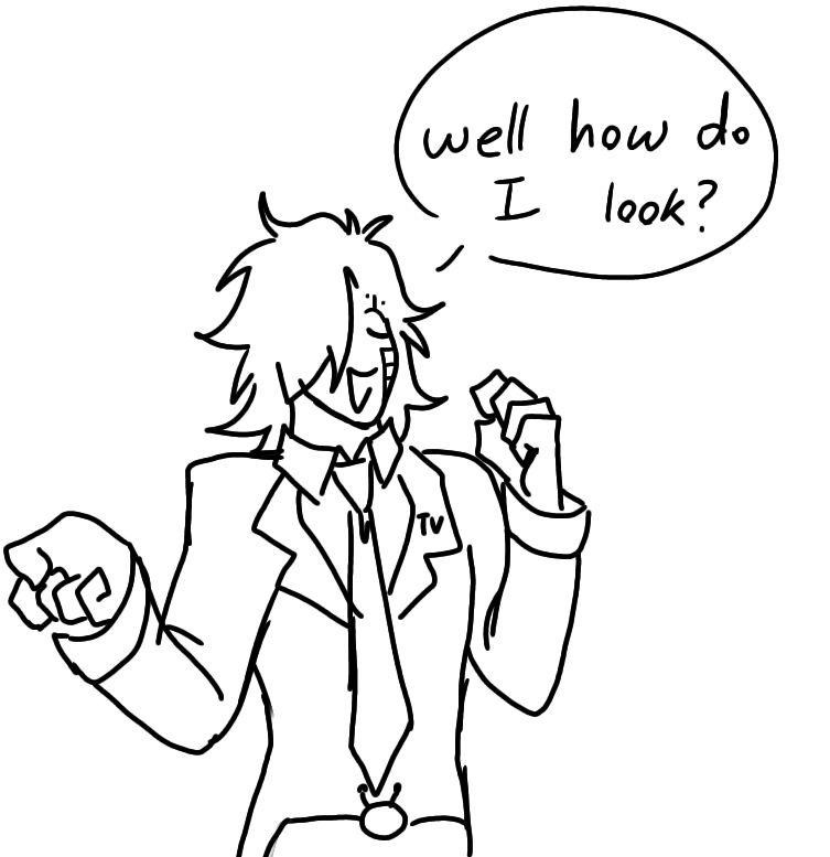 Doodle of mettaton in tennas suit saying "well how do I look?" 