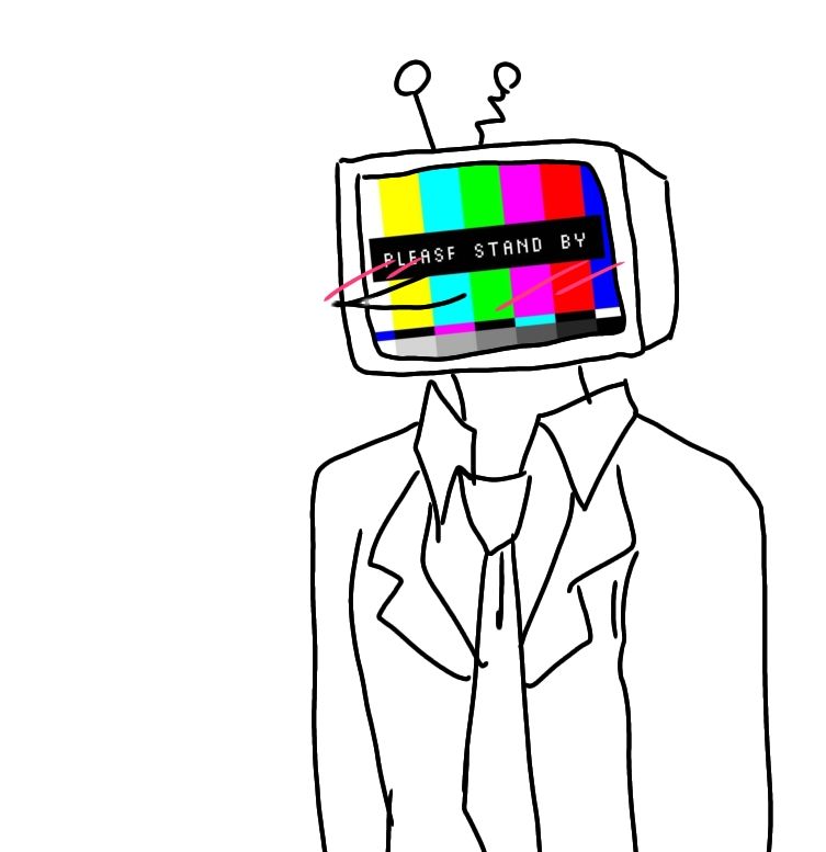 Tenna stands silently, blushing with a please stand by error screen on his tv screen