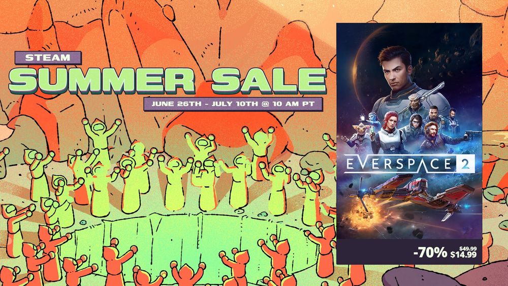 Steam summer sale art showing the EVERSPACE 2 key art. The game is discounted by 70% to $14.99 USD.