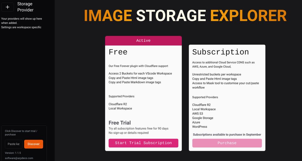screen shot from the VSCode extension showing free trial options for the product
