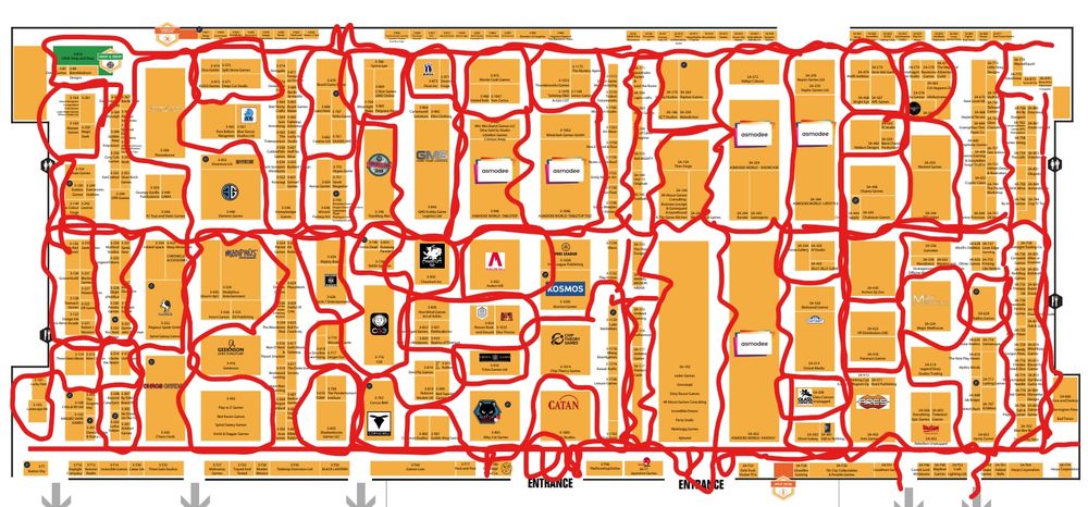 a map of the floor o ukge 2025 showing red lines where Im problably walking around the stands
