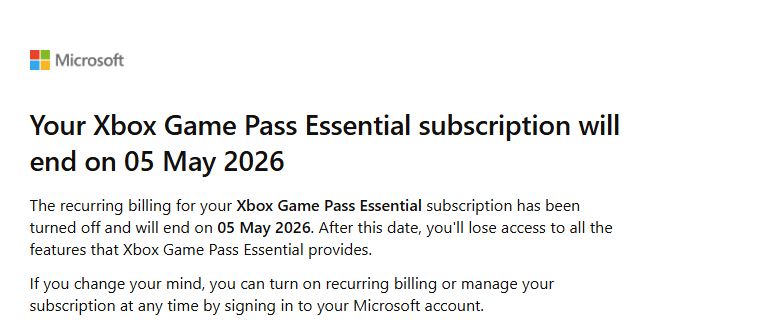 screenshot ending my subscription to Xbox Online . 

