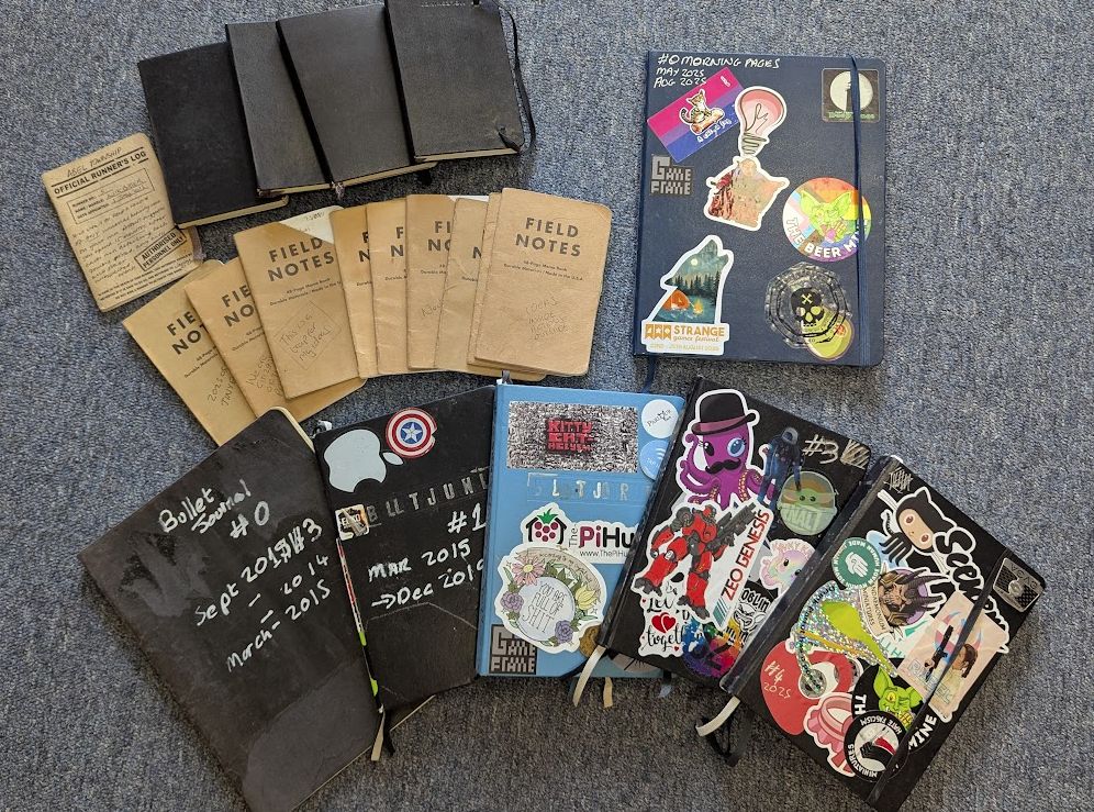 A collection of Fieldnotes notebooks, Moleskine and Leuchterm1917 notebooks which make up my thoughts, notes, journals, plans , ideas , anxieties and blog posts. More than a decade of writing my mind. 