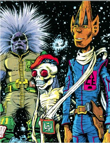 form 2000AD the characters (left to right)
GBH
Feek the Freek
Ace Garp 

Of the strip Ace Trucking Co.