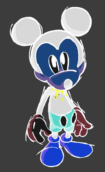 a photo-negative drawing of mickey mouse with yellow blood, as seen on Five Nights at Treasure Island