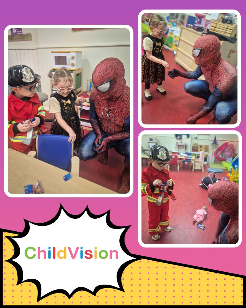 Comic book style photo collage of the kids and spiderman