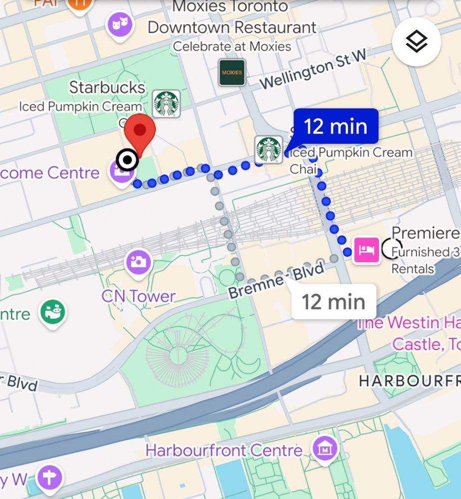 Google map of the walking route between the Ritz Carleton and the arena. Google claims 12 minutes but I think it takes less. 

The Dome is also in the map, toward the left edge, so it’s even less time for players to walk there. 