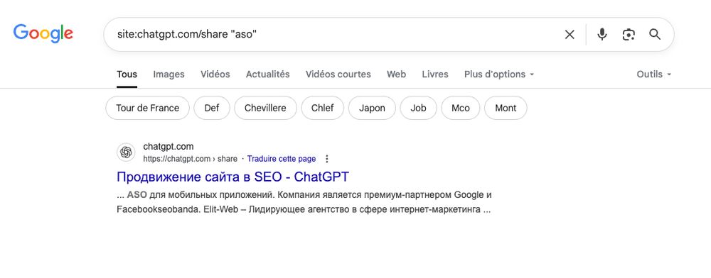 screenshot of a google search for site:chatgpt.com/share "aso"