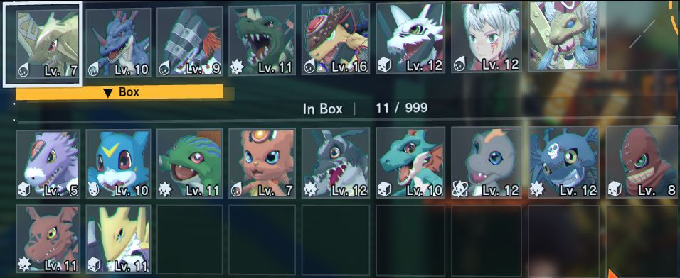 digimon time strangers party and box. my current party is zubaeagermon, coredramon blue, strikedramon, tuskmon, ryudamon, huckmon along with the aegiomon and minervamon that just be there for free. in my box is dorumon, veemon, betamon, coronamon, black gabumon, dracomon, bukamon, demidevimon, clockmon, guilmon and renamon.