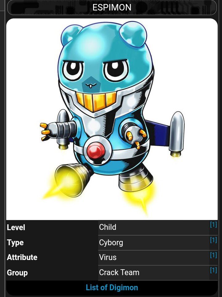 Espimon, a very-light blue mouse-like robot with two exhausts for back legs, two small front legs, and two small aircraft wings, bits of red silver and gold covering the body