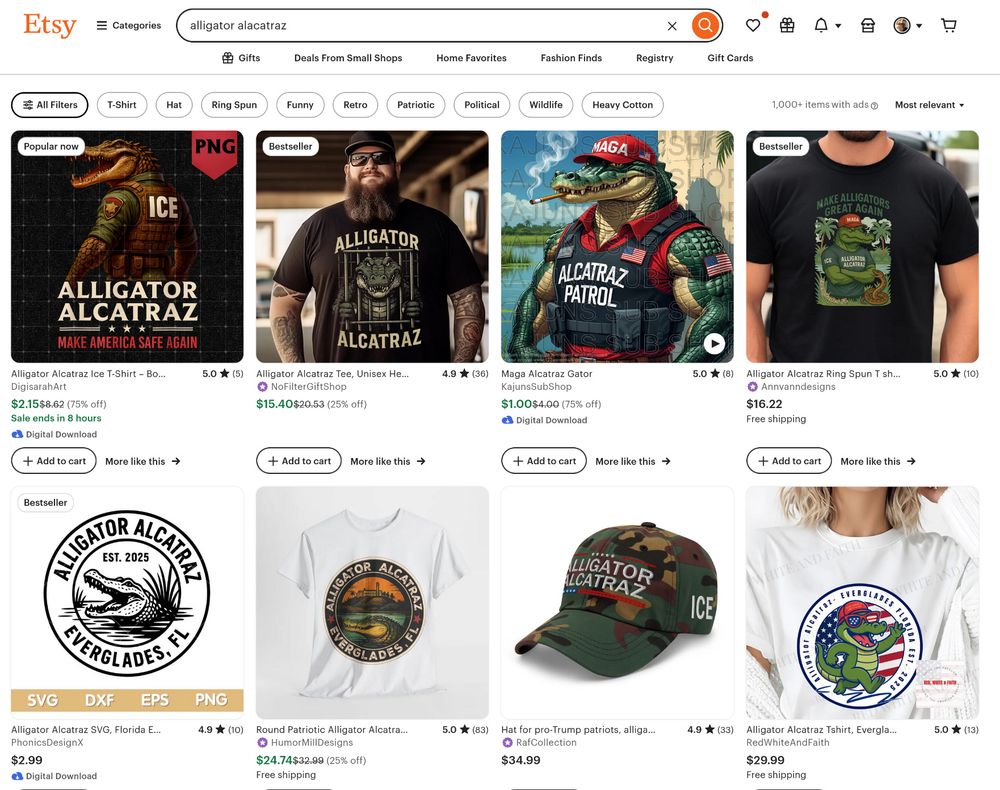 Etsy Selling alligator alcatraz merchandise