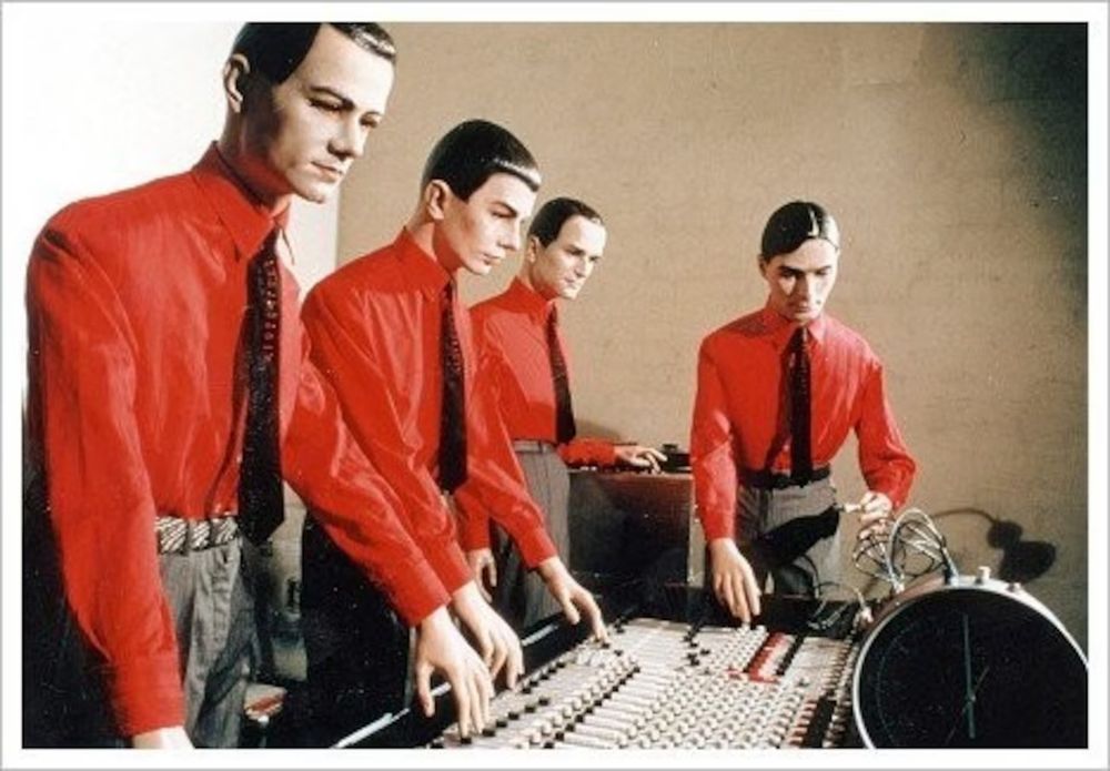 Robot doppelgängers of (L to R) Ralf Hutter, Karl Bartos, Florian Schneider and Wolfgang Flur of Kraftwerk.