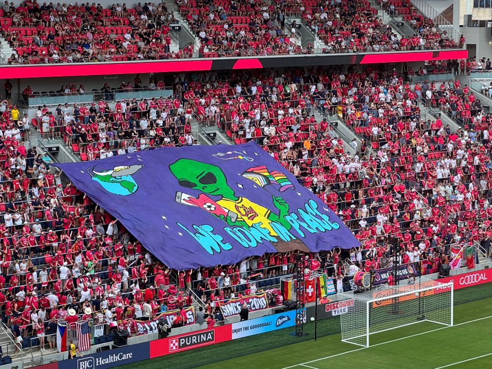 St. LOUIS CITY SC North End tifo for Pride night 