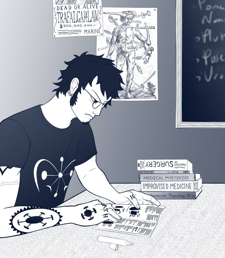 trafalgar law of one piece studying