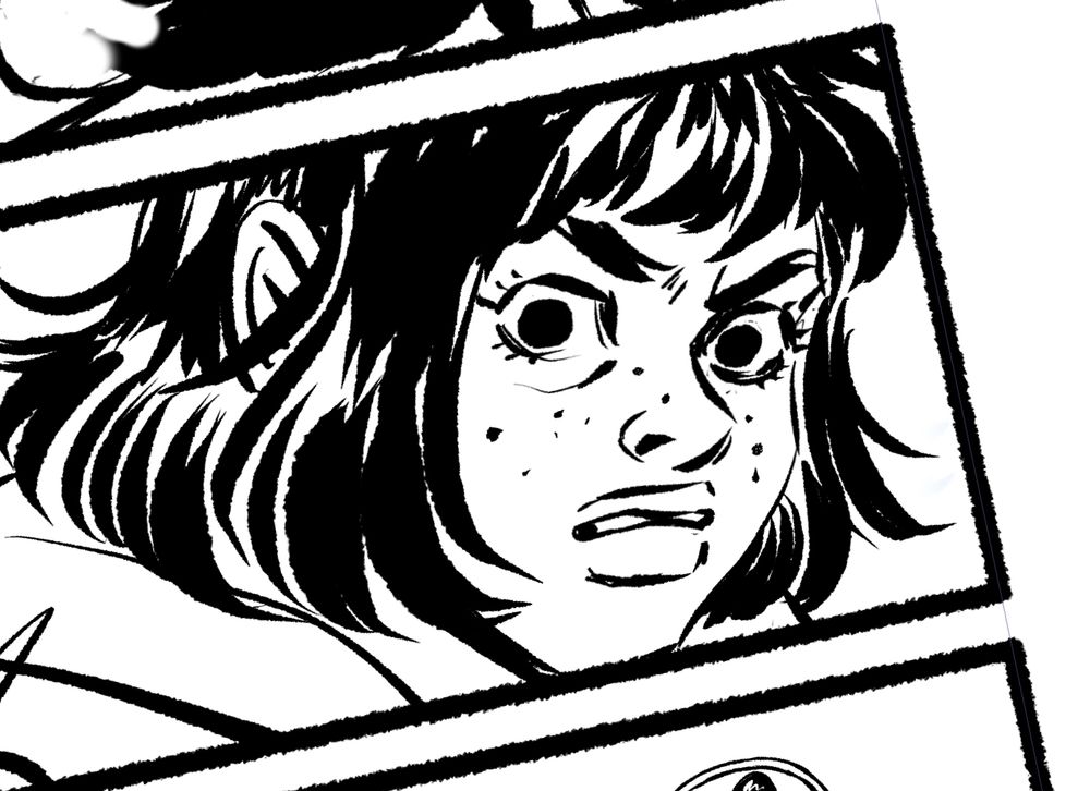 A drawing of a girl with an expression of angry disgust.