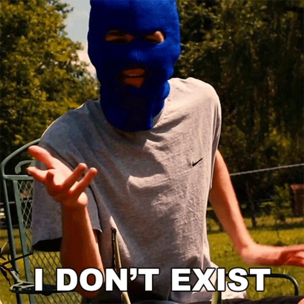 a man wearing a blue ski mask says " i don t exist "