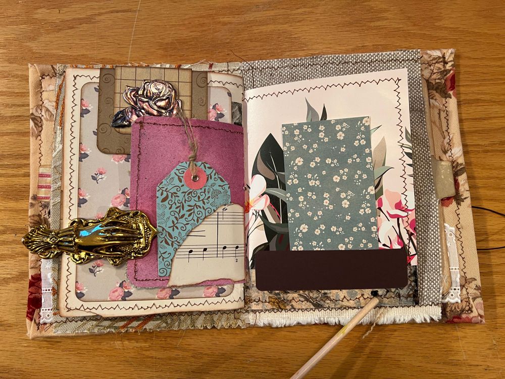 Pink and blue page spread