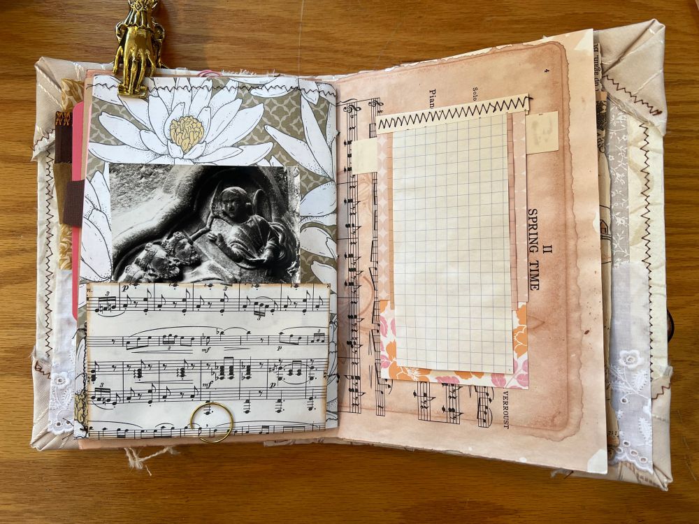 Inside - vintage postcard and pad